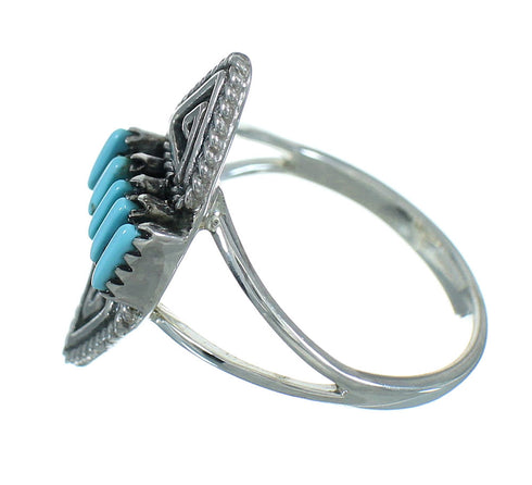 Turquoise Authentic Sterling Silver Southwest Needlepoint Water Wave Ring Size 5 QX84764